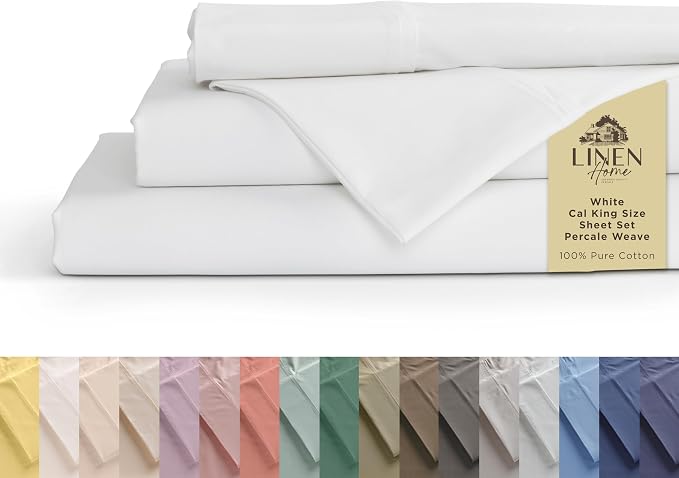 Linen Home 100% Cotton Percale Sheets California King Size, Deep Pocket by LINENHOME
