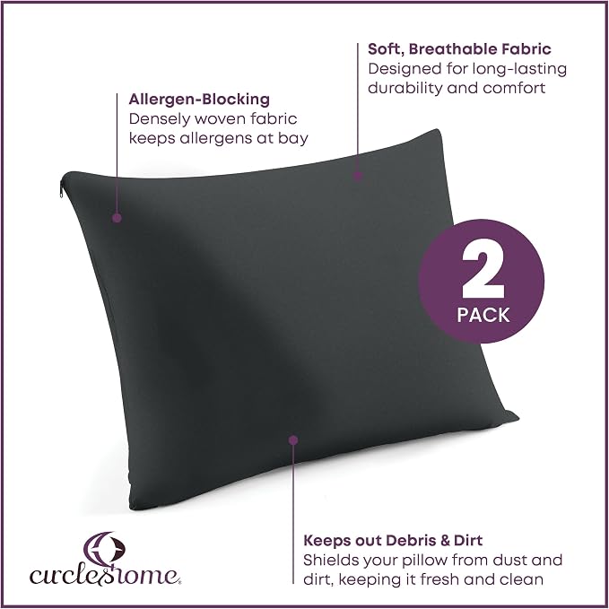 CirclesHome Pillow Protectors 2 Pack Standard Zippered - Image 2