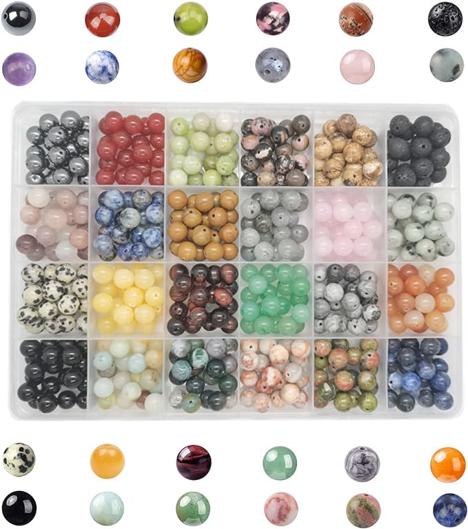 480pcs 8mm Natural Round Stone Beads Crystal Bracelet Jewelry Making Kit | by GangGangHao