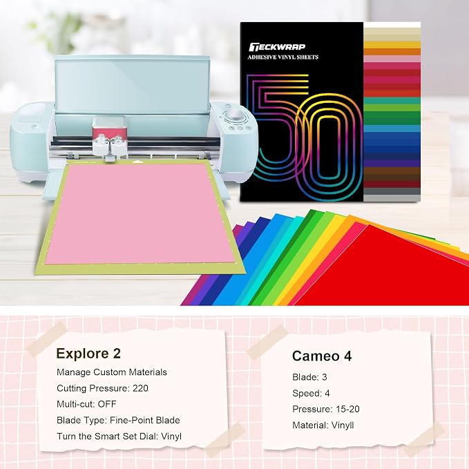 TECKWRAP 50 Pack 12" x 12" Permanent Adhesive Vinyl Sheets 48 Assorted Colors - Image 4