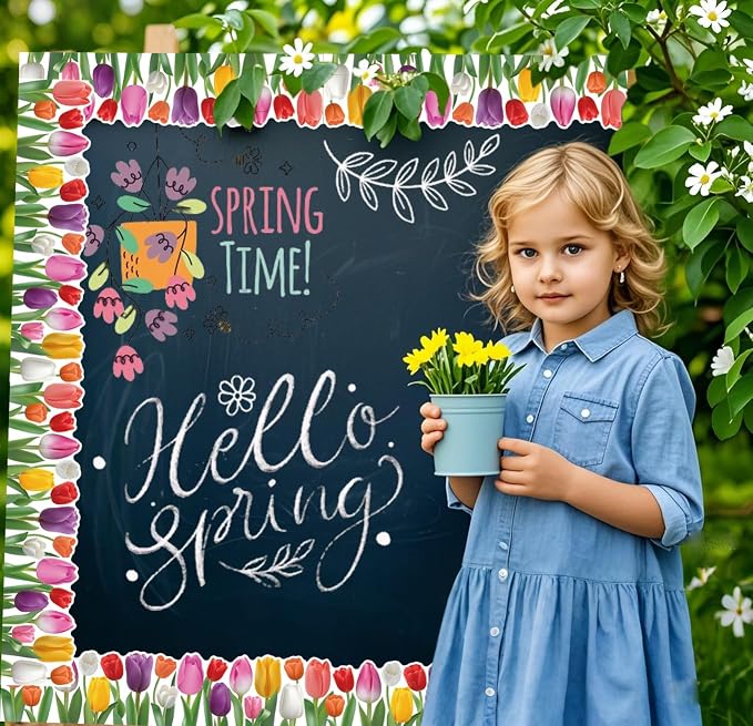 68.9 Feet Floral Bulletin Borders Decorations, Tuilp Border Bulletin Board - Image 4