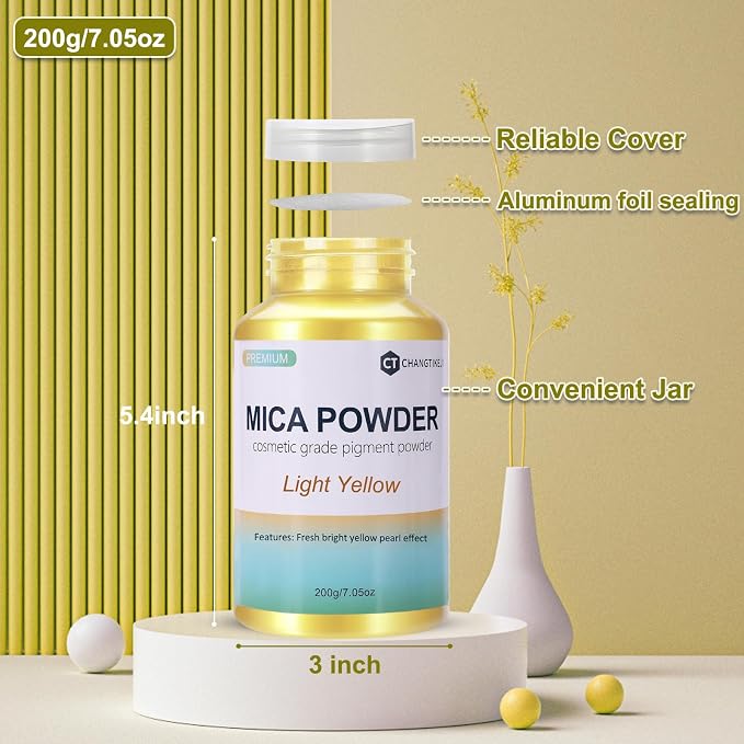 Mica Powder, 7.05OZ（200g）, Light Yellow Mica Powder Pigment - Image 3