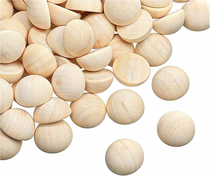 100pcs Half Wood Balls Unfinished Natural Half Ball Split Wood Balls by hesmartly
