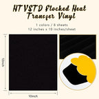 HTVSTD Black Flock HTV Heat Transfer Vinyl 8pcs 12×10in Iron on Vinyl | - Image 2