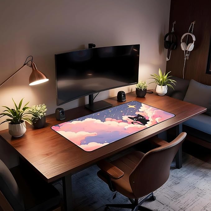 Anime Desk Mat, Cute Black Cat Game Mousepad, Full Deskmat, Extended Computer - Image 4