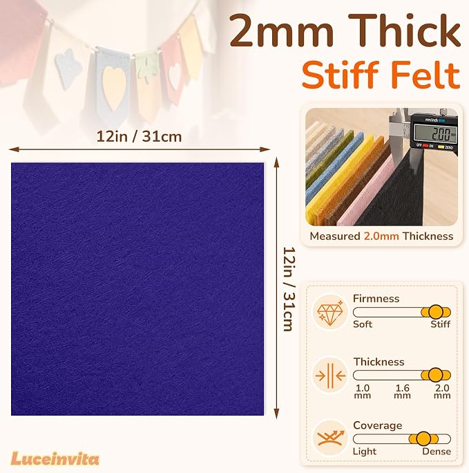 2mm Stiff Felt Sheets 12" X 12" | Thick Polyester Felt Material, DIY Craft - Image 3