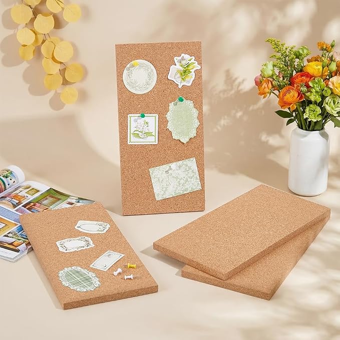 OLYCRAFT 4Pcs Rectangle Bulletin Boards 6x12 Inch Non Self-Adhesive Wood Cork - Image 4