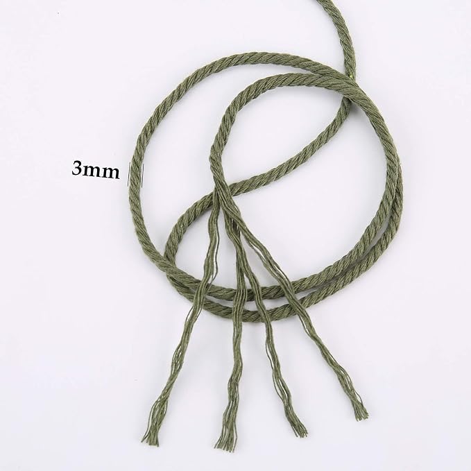 Olive Green Cotton Macrame Cord, 3mm x 109Yards, Craft Cord - Image 3