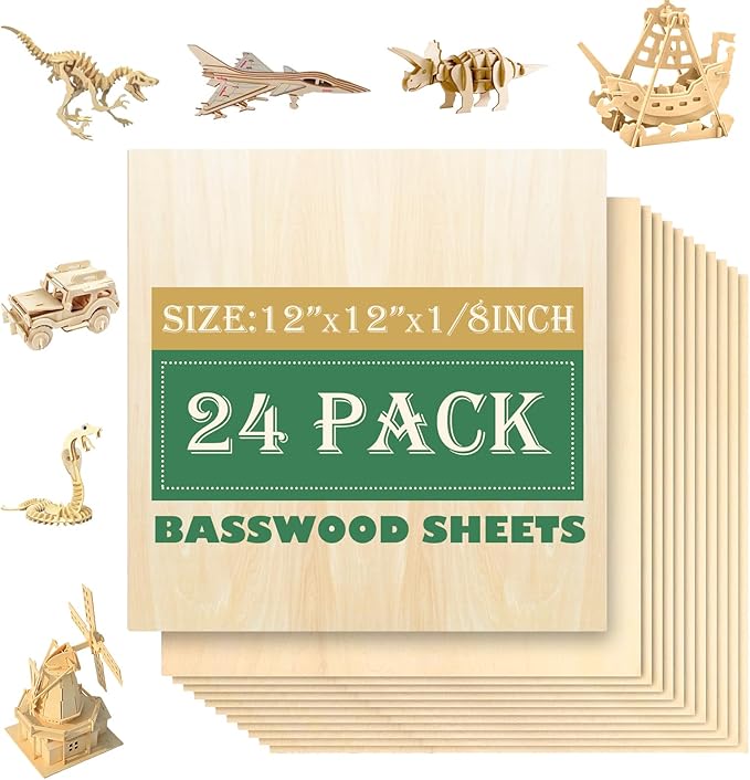 24 Pack 12"x12"Basswood Sheets 1/8", 3mm Basswood by QSJQllo