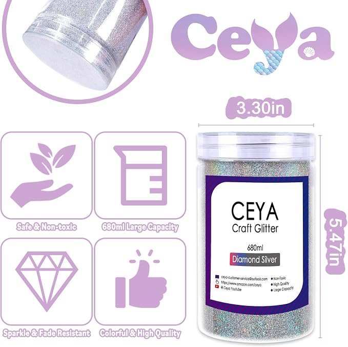 Ceya Holographic Ultra Fine Glitter Powder, 1.1LB/ 17.63OZ Laser Diamond Silver - Image 4