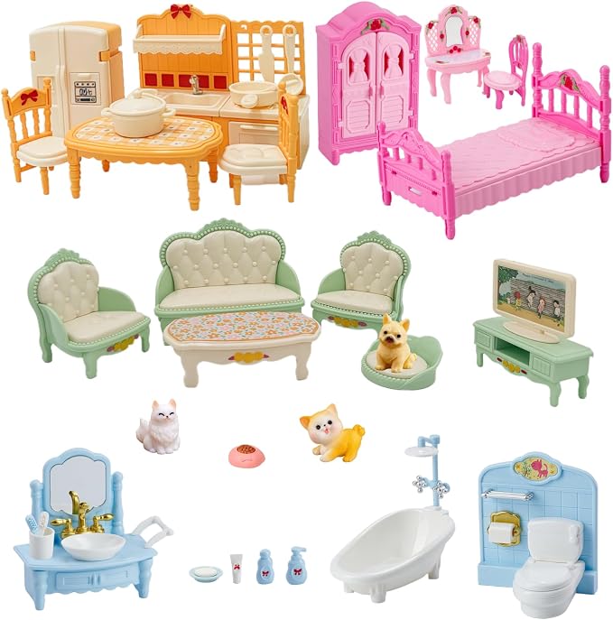 36Pcs Dollhouse Furniture Set, Miniature 1:12 Scale Dolls House Accessories by Unknown