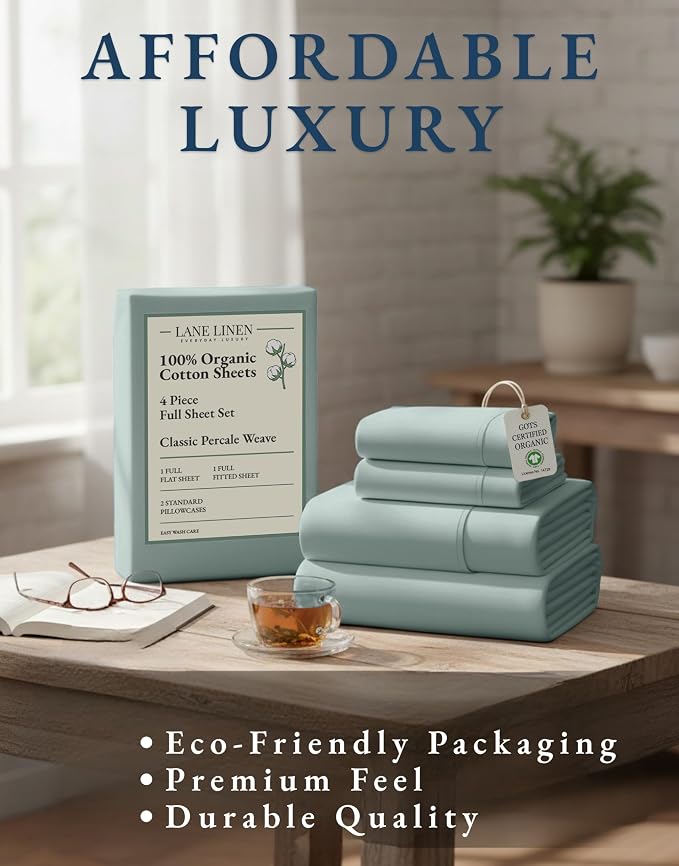 LANE LINEN 100% Organic Cotton Full Sheets Set 4-Piece Pure Percale Soft - Image 8