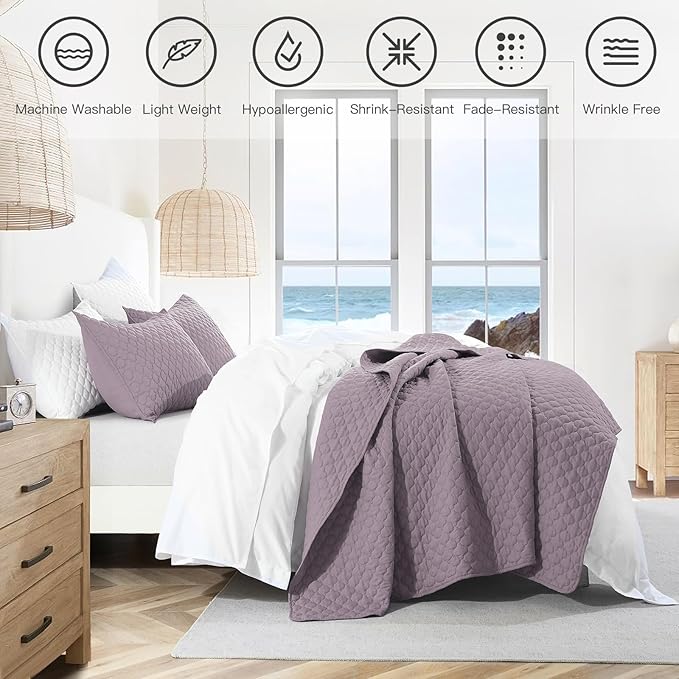 HORIMOTE HOME Quilt King Size Grayish Purple, Lightweight Quilt - Image 2