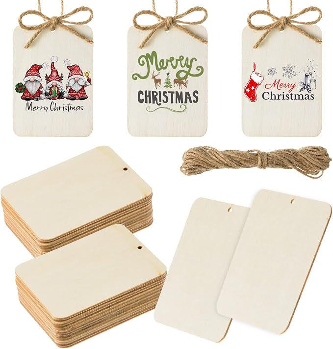120 Pcs Wooden Tags 2.5 x 3.5 Inch Unfinished Wood Rectangle Square Wooden by MixTeach