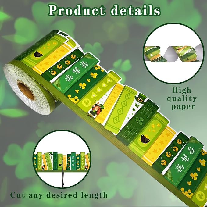 69 Feet Shamrock Bookshelf Bulletin Board Borders St Patrick's Day Green Books - Image 3