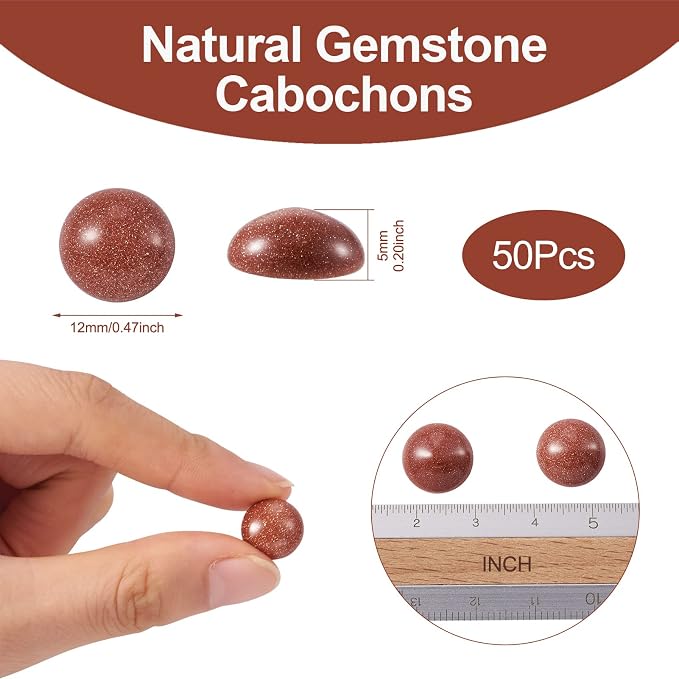 FASHEWELRY 50Pcs Natural Synthetic Goldstone Cabochons Flat Back Gemstone - Image 5