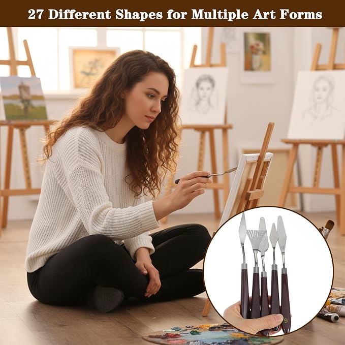 27 Pcs Palette Knife Set Stainless Steel Painting Knife Set Wood Handle Palette - Image 5