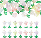 FASHEWELRY 60Pcs Mixed Color Transparent Acrylic Flower Charms 14-26mm Colorful by FASHEWELRY