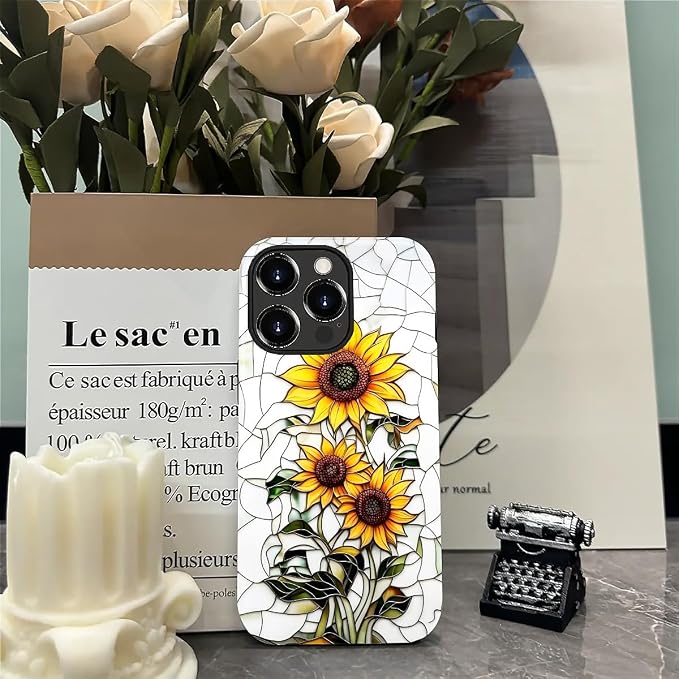ZHEGAILIAN Case for iPhone 14 Pro, Sunflower Faux Stained Glass Effect Durable - Image 7