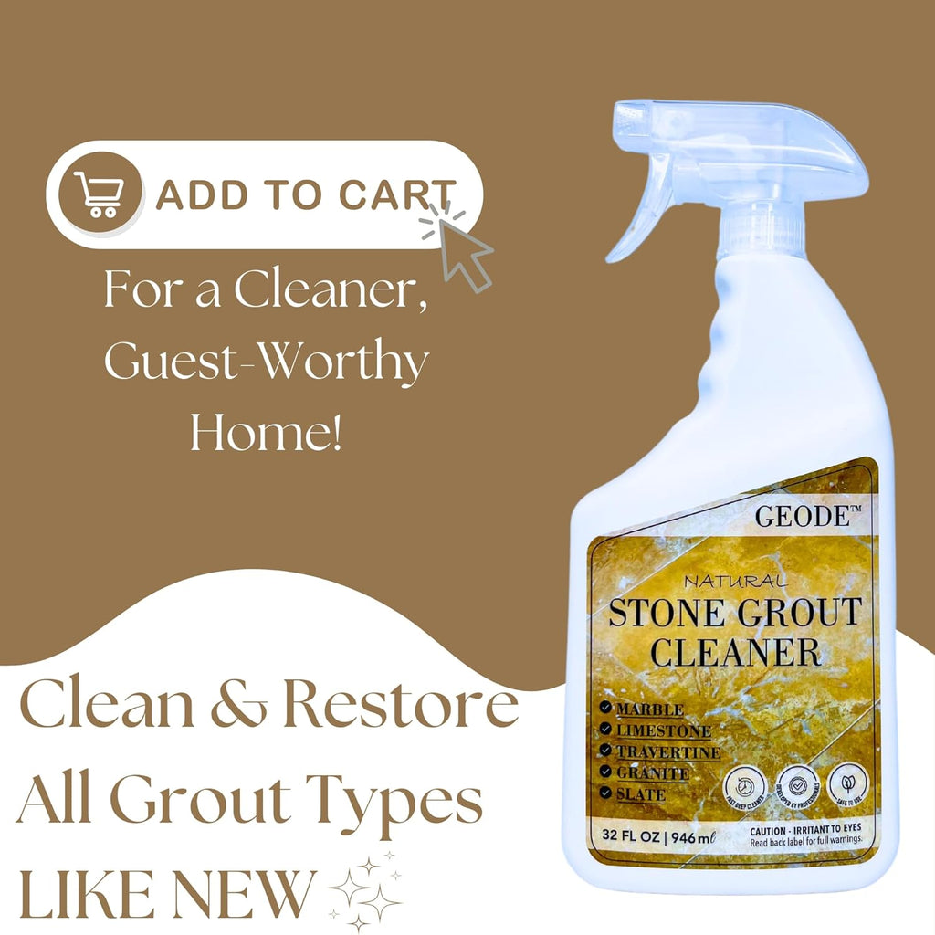 Natural Stone Grout Cleaner, Safe for Marble, Travertine, Limestone, Tile Spray on Grout Cleaner. (32 oz.)