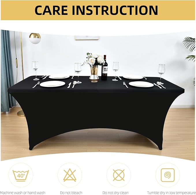 10-Pack 8ft Black Spandex Table Covers - Image 6