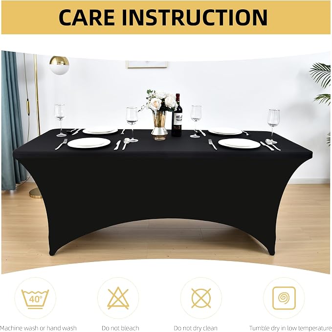 6-Pack 8ft Black Spandex Table Covers - Image 6