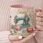 Personalized Sewing Mug with Name, Vintage Sewing Machine Coffee Cup, by Custom