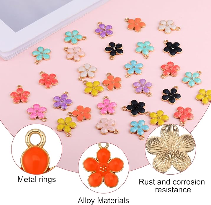 40 Pcs Gold Plated Enamel Cherry Blossoms Decor Small Flower Enamel Charms Cute - Image 3