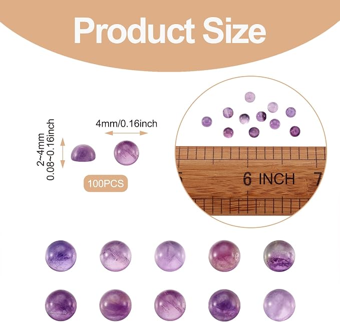 FASHEWELRY 100Pcs Natural Amethyst Cabochons Flat Back Gemstone Cabochons 4mm - Image 7