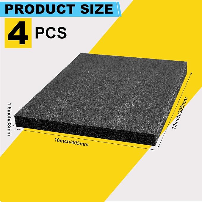 Treela 4 Pcs Customizable Polyethylene Foam Sheets 16x12x1.5" Black Thick - Image 2