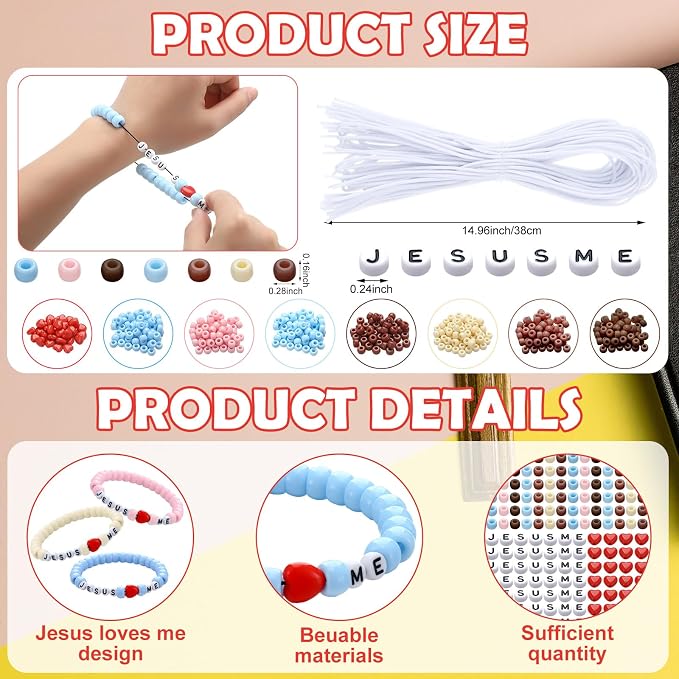Ferreve 35 Sets Boho Religious Bead Wristband Craft Kit Jesus Love Me Faith DIY - Image 2