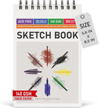 BEECHMORE BOOKS 5.6"x8.5" Spiral Sketchbook – 140 GSM Acid-Free Paper, 100 by BeechmoreBooks
