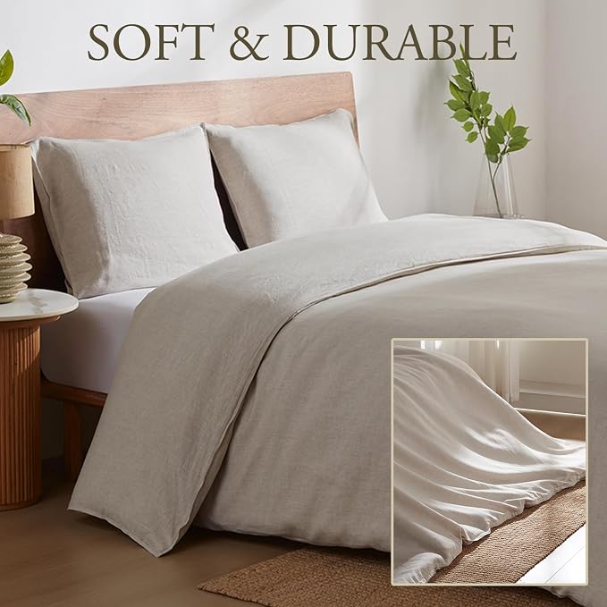 DAPU 100% Linen Duvet Cover Set 3PCs, Pure Natural French Flax Linen Duvet - Image 3