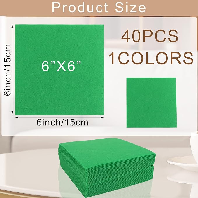 40 Pcs Stiff Felt Fabric Sheet for Crafts, 1mm Thick and 6”x6”Green Felt Fabric - Image 2