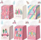 Kolldenn 24 Pcs Pastel Christmas Party Favors Bags Pink Christmas Goodie Gift - Image 8