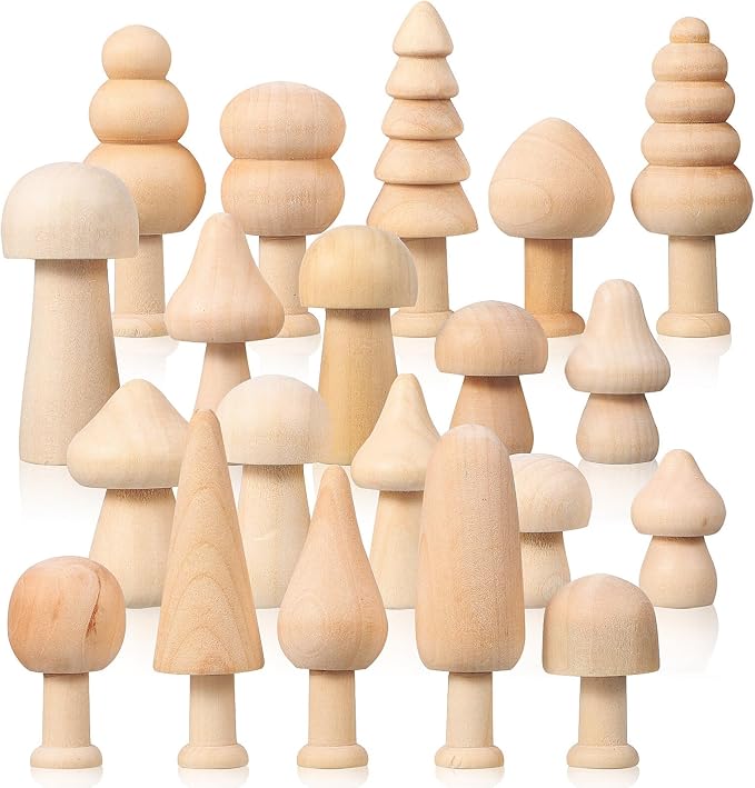 Kisangel 20pcs Mini Wood Mushrooms Wooden Trees Unpainted Little Pegs by Kisangel