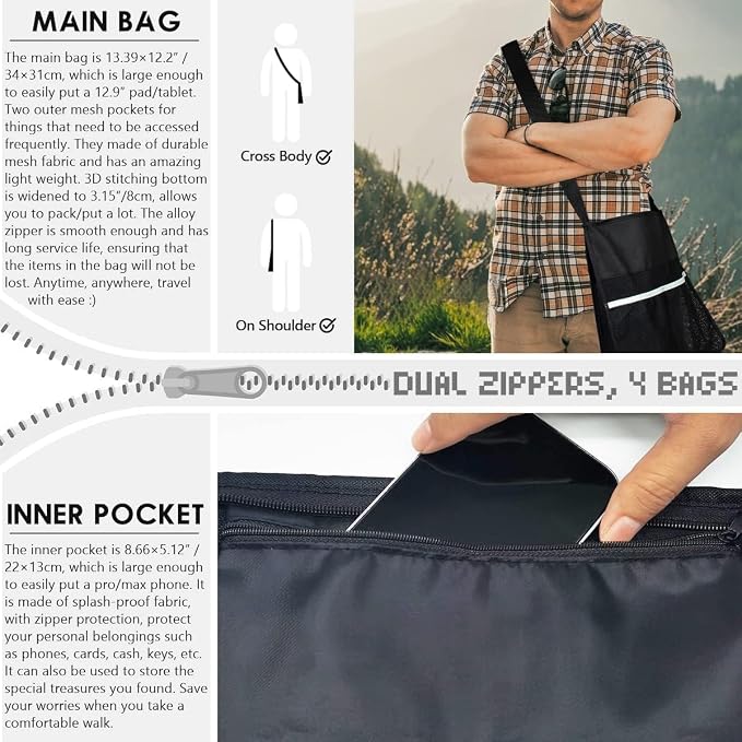 qiipii Black Semi Transparent Mesh Bags Cross Body See Through Shoulder Bag - Image 5