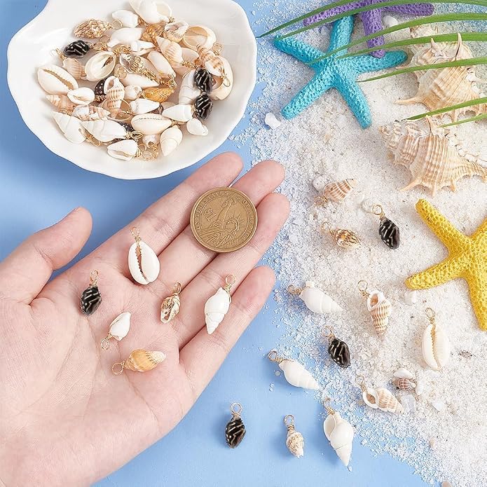 PH PandaHall Shell Pendants Spiral Seashells Craft Charms Cowrie Sea Shells - Image 3
