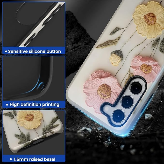 Case for Samsung Galaxy S23 Plus Case, Faux Embroidery Boho Floral Design - Image 4