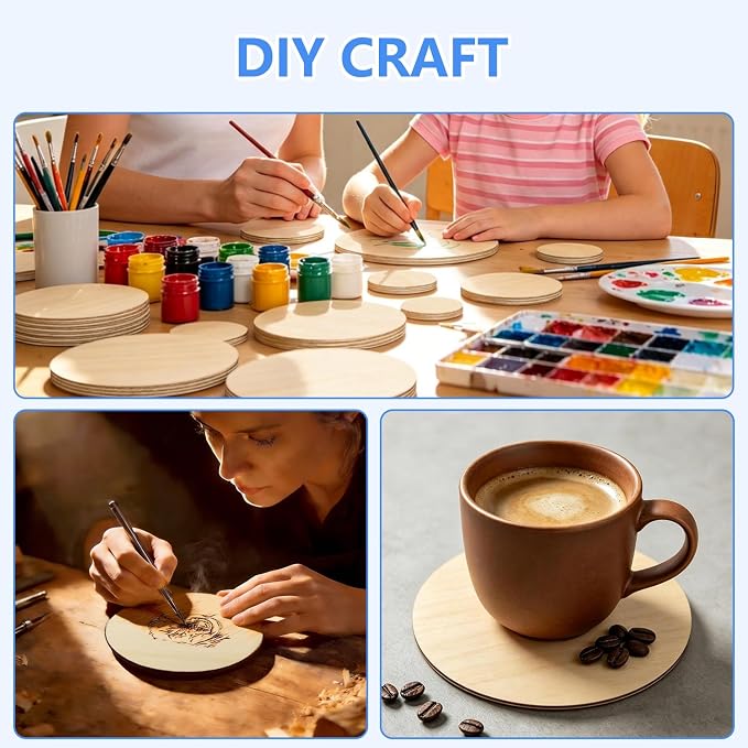 50PCS Wooden Round, Made of Basswood, 4 Inch Unprocessed Wood Pieces, Natural - Image 4