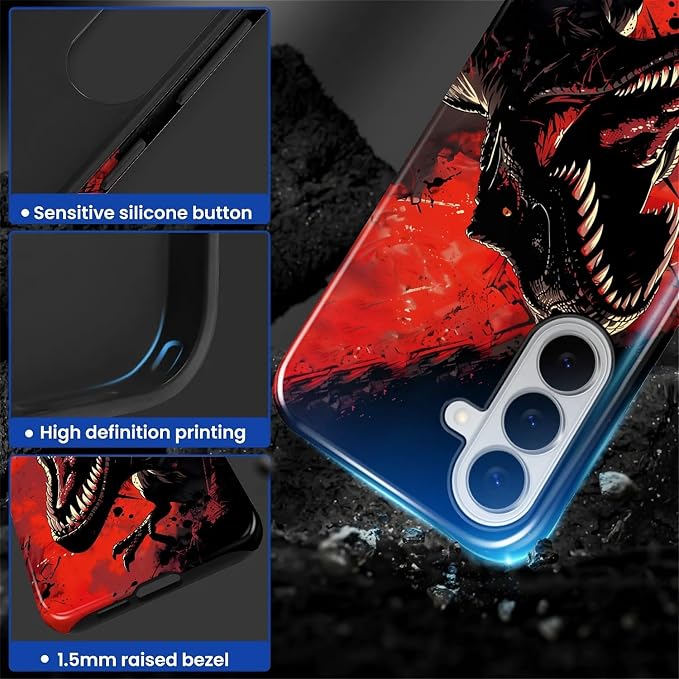 for Samsung Galaxy S26+ Case, Cool Dinosaur Red Black Pattern Glossy 2 in 1 - Image 3