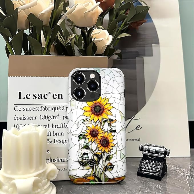ZHEGAILIAN Case for iPhone 16 Pro Max, Sunflower Faux Stained Glass Effect - Image 7