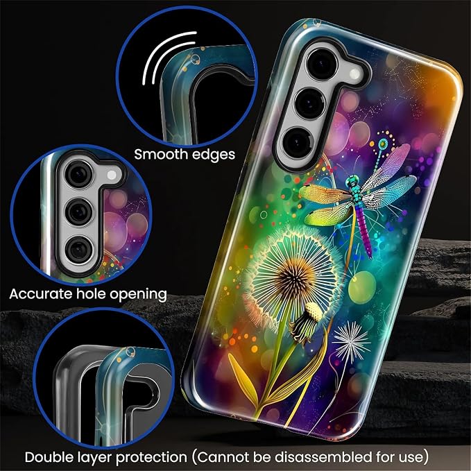 for Samsung Galaxy S23 Case, Dragonfly Dandelion Colorful Pattern Glossy 2 in 1 - Image 5