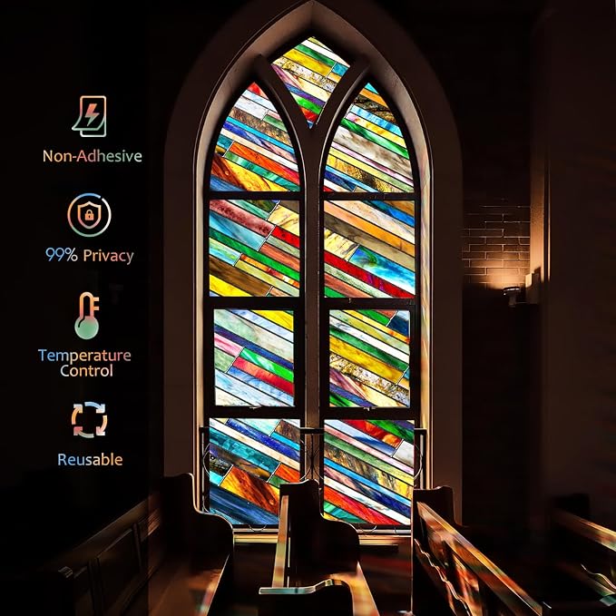 Coavas Stained Glass Window Film: Upgrade 3D Rainbow Window Clings Sun Blocking - Image 2