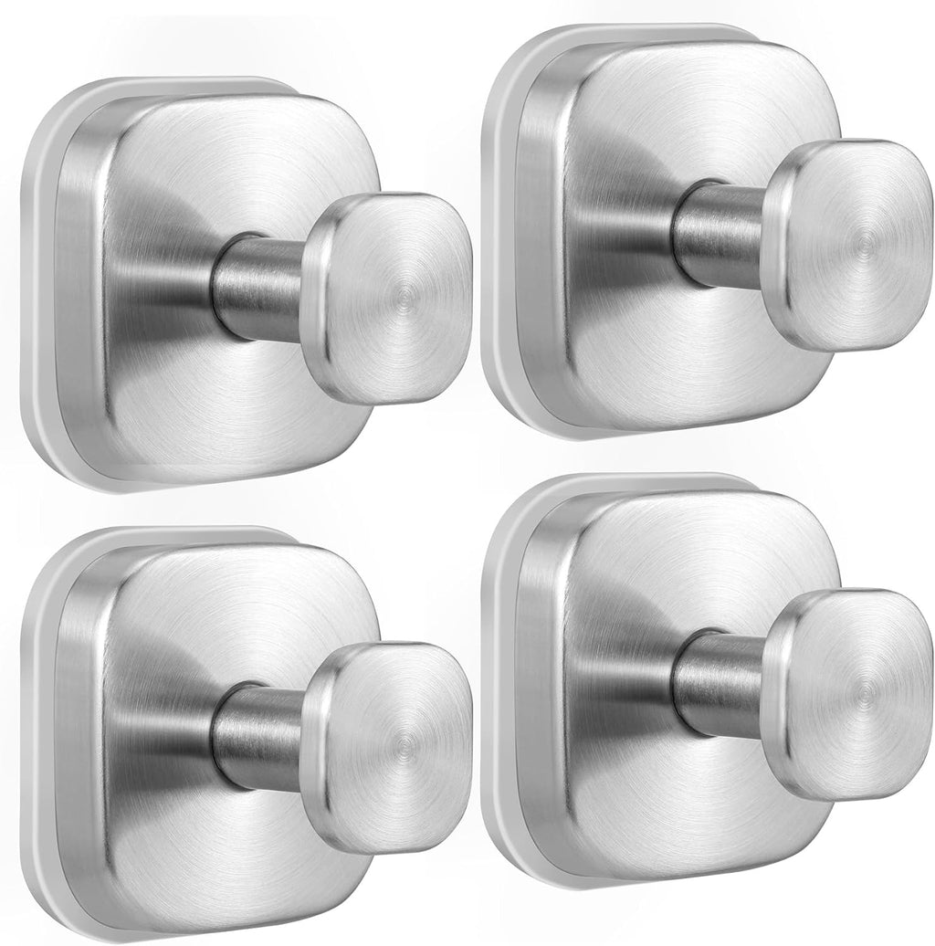 Suction Cup Hooks for Shower - Reusable No-Drill Mounting - Hooks for Towels, Robes & Loofah on Metal, Glass, Mirrors, Tile & Smooth Non-Porous Surfaces (4, Brushed Nickel)