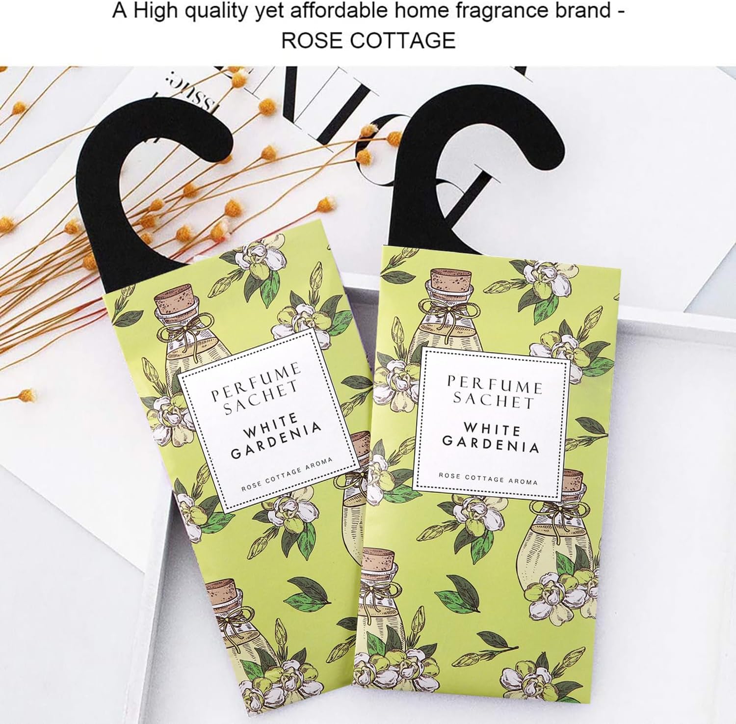ROSE COTTAGE Large 12 Packs White Gardenia Hanging Closet Deodorizer Air Freshener Long Lasting Scented Sachets Smell Goods for House