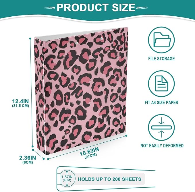 Pink Cheetah Round Ring Binders 1.5 Inch Pastel Leopard Cute Marine Sea Wave 3 - Image 4