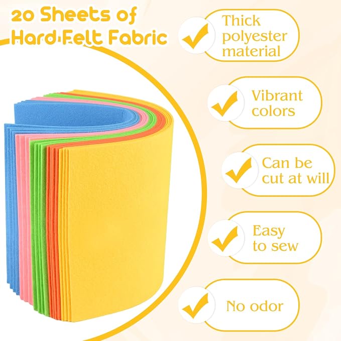 NEBURORA 20 Pcs 2mm Thick Stiff Felt Sheets - Image 3