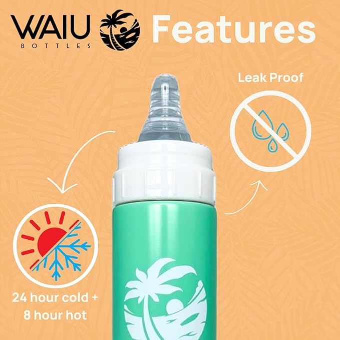 Versatile Waiu Insulated Baby Bottle | 4 oz & 6 oz Sizes | Keeps Drinks Hot for 8 Hours, Cold for 24 Hours | BPA-Free | Multiple Colors Available (Green, 4 oz.)