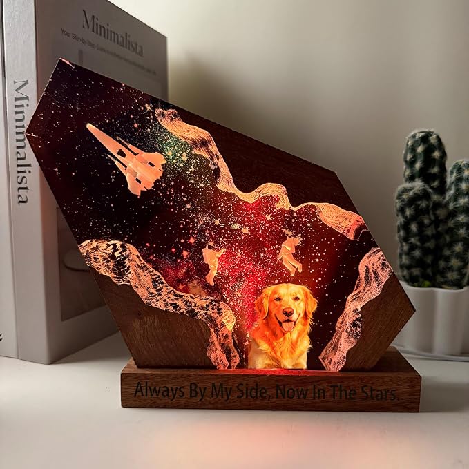 Custom Dog Memorial Gifts, Personalized Space Resin Lamp - Image 4